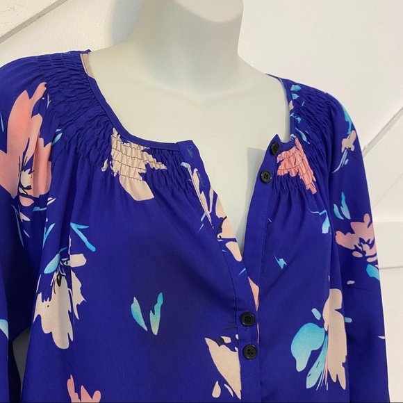 Yumi Kim Floral Printed Smocked Button Down Blouse - Picture 2 of 8